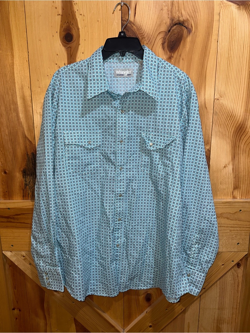 Wrangler Light Blue Patterned Casual Button-Down Shirt